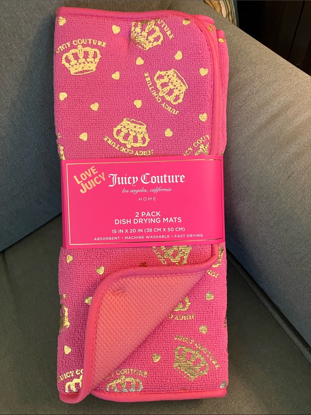 ✨Juicy Couture 2 pk dish drying mats hot pink gold crowns hearts logos NIP NWT